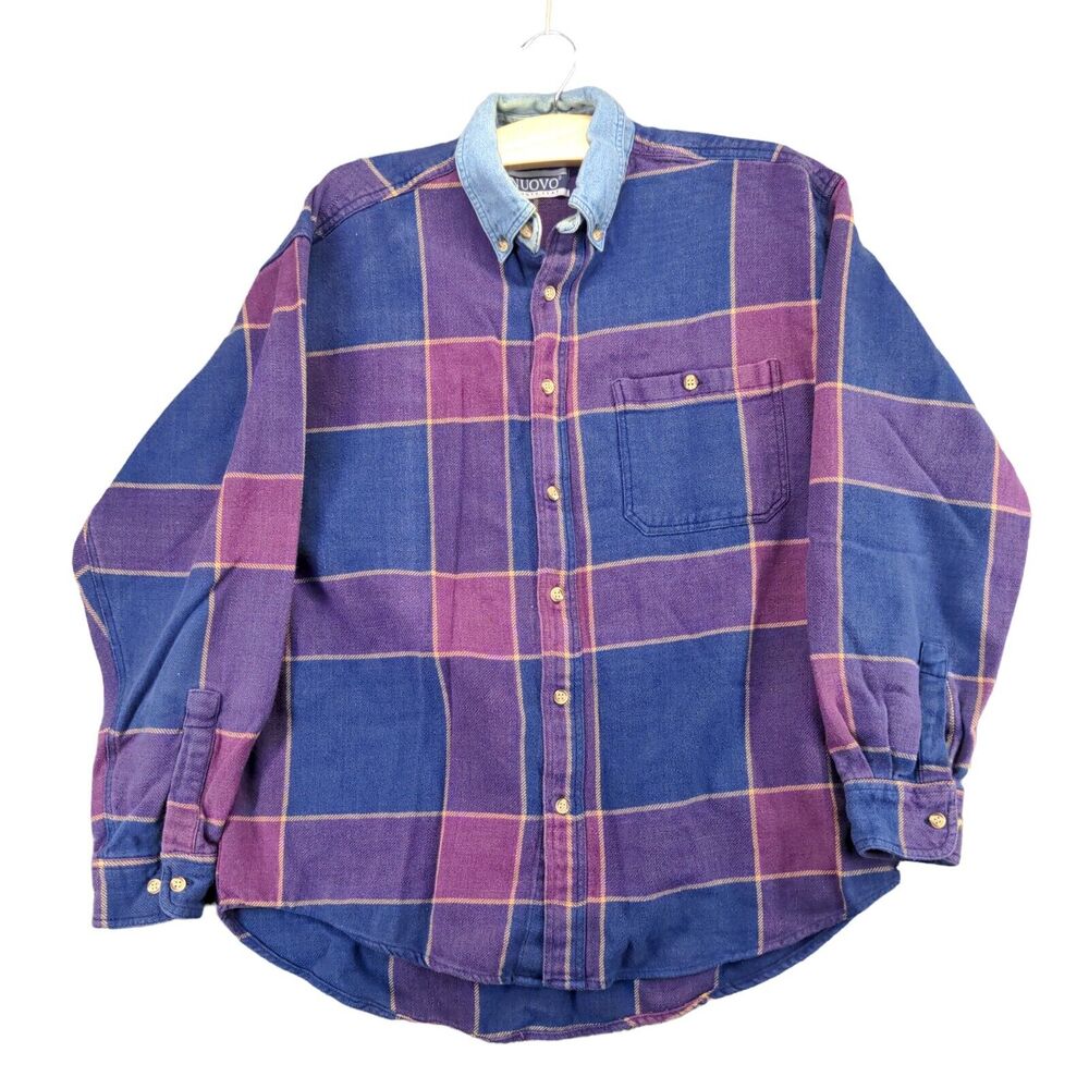 Nuovo County Seat Collared Long Sleeve Button Down Shirt Plaid Blue Purple L